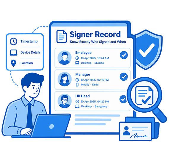 Signer audit record with timestamp and device details