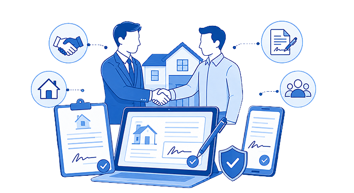 Agents and brokers signing purchase agreements and brokerage contracts online