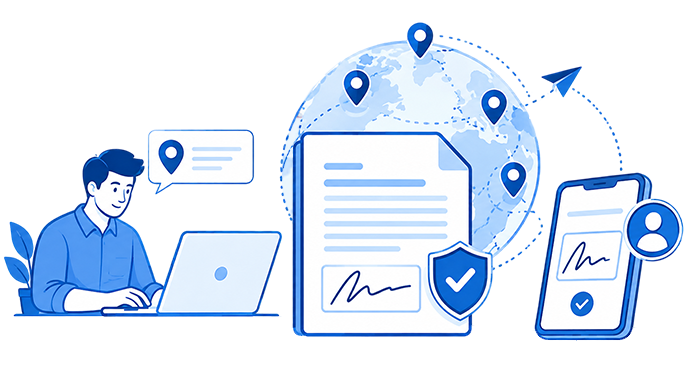NRI buyer signing a property agreement remotely from abroad